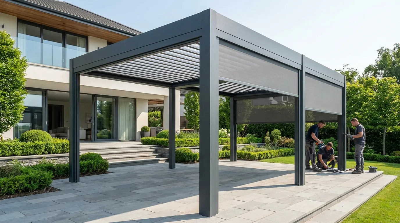 פרגולת אלומיניום מעוצבת עם חיבורים מדויקים